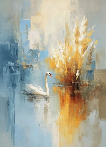 Swan on the lake - Impressionist oil painting