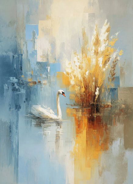 Swan on the lake - Impressionist oil painting by Niklas Maximilian