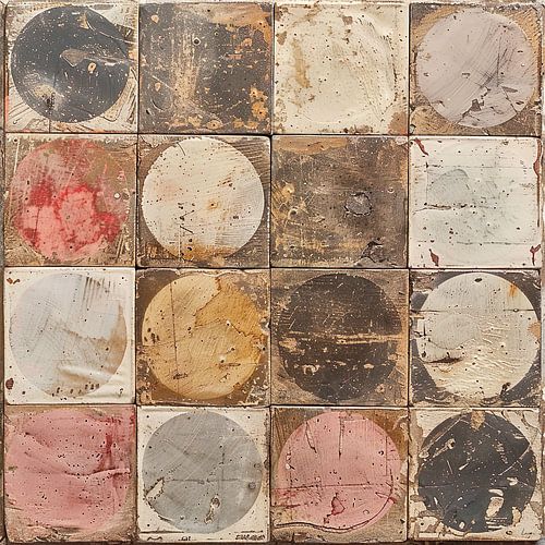 Abstracte weergave van verweerde tegels in warme, zachte tinten.