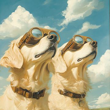 Twee golden retrievers in de wolken van Lauri Creates