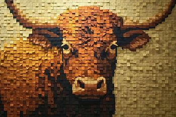 Sticky Note Bull – Pixelated Longhorn Mosaic