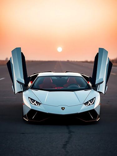 Lamborghini Aventador Zilvers Zonsondergang