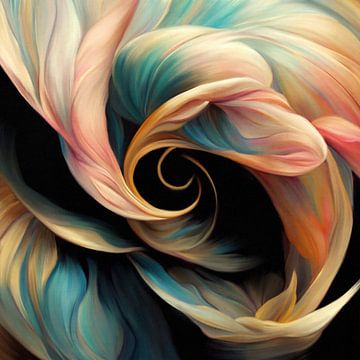 "Dansen met kleur", abstract botanisch schilderij van Studio Allee