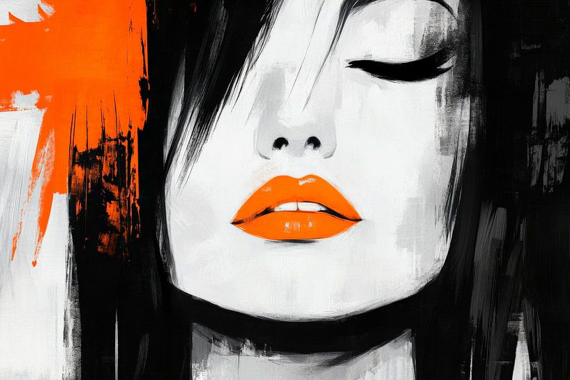 Schöne Stille: Lippeneleganz in Orange von Poster Art Shop
