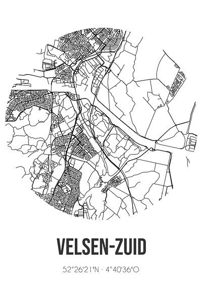Velsen-Zuid (North-Holland) | Map | Black and White by Prints of Place