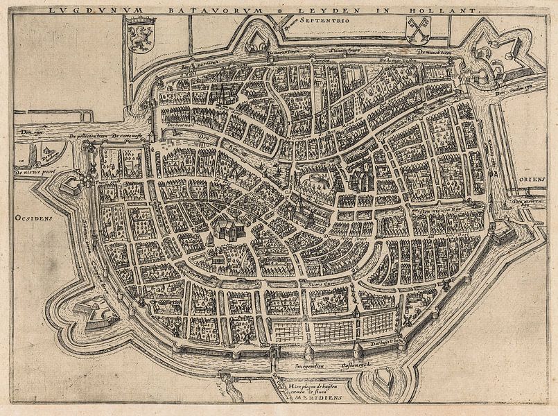Alte Karte von Leiden aus der Zeit um 1657. von Gert Hilbink