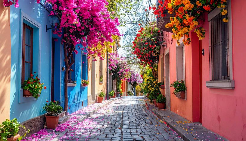 Des maisons colorées avec des fleurs par Mustafa Kurnaz