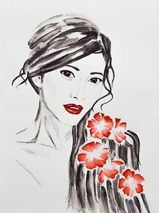 Geisha, femme japonaise avec des fleurs