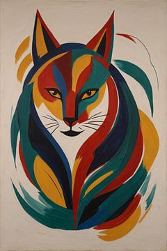 Abstract Geometric Cat in Colour by De Muurdecoratie