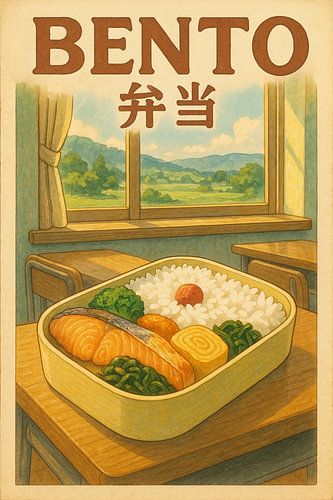 Bento Box Muurkunst - Japanse Voedselillustratie in Anime-stijl