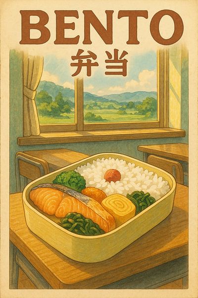 Bento Box Wandkunst - Anime-Stil japanisches Essen Illustration von Travel Shop