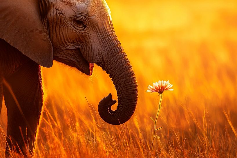 Elephant admires a flower by Poster Art Shop