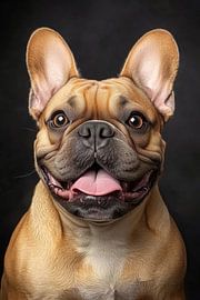 Charme Frenchie doré - Portrait expressif sur fond sombre sur MArt