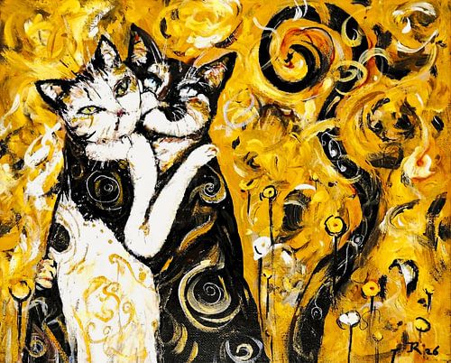L'amour des chats en été, inspiré par Gustav Klimt