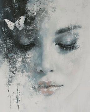 Modern and abstract portrait with a butterfly by Carla Van Iersel
