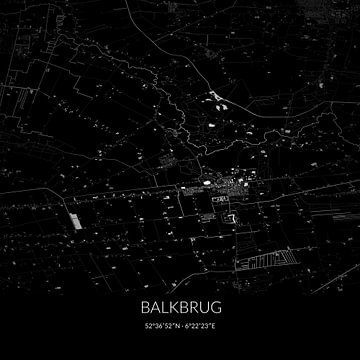 Zwart-witte landkaart van Balkbrug, Overijssel. van Rezona
