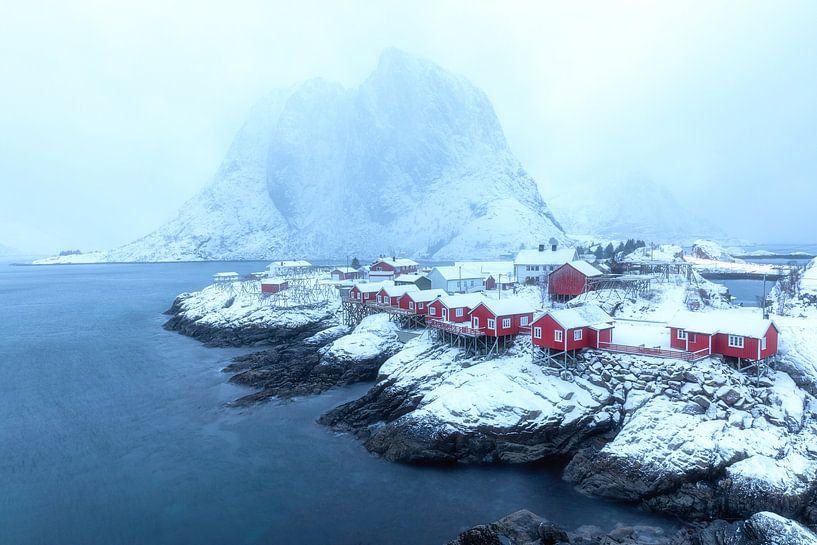 The red huts of Hamnøy in the snow by Tilo Grellmann