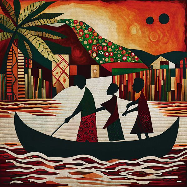 A fisherman with his children on board by Jan Keteleer