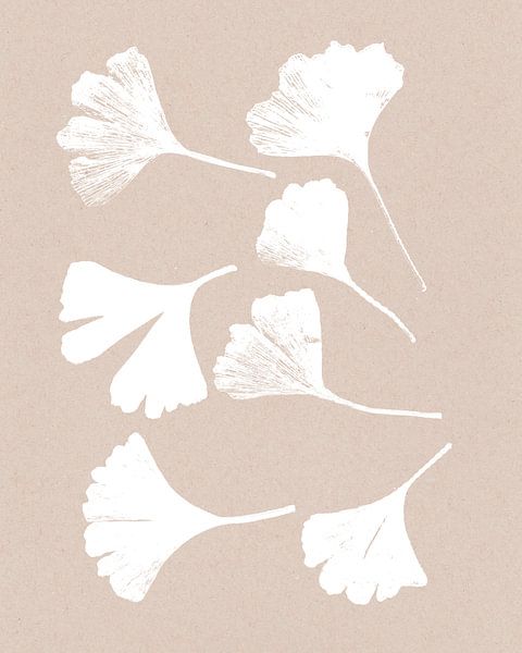 Ginkgo leaves on beige. Modern botanical minimalist art. by Dina Dankers