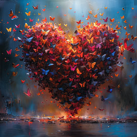 Cheerful abstract heart and butterflies by Wilma Mesman