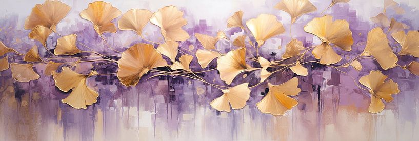 Kunstwerk Ginkgo Biloba met Mauve Achtergrond van De Mooiste Kunst