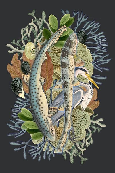 Ocean Blue Coral and Fish van Behindthegray