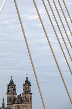 Dom van Magdeburg achter de pyloonbrug van t.ART