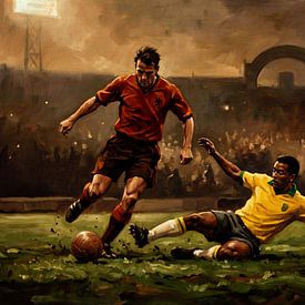 Vintage-Gemälde zum Fußballspiel Niederlande gegen Brasilien von Jan Keteleer