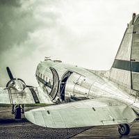 Vintage Douglas DC-3 propeller airplane ready for take off