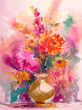 Kleurrijk Stilleven: Impressionistisch bloemen boeket van Studio Pieternel