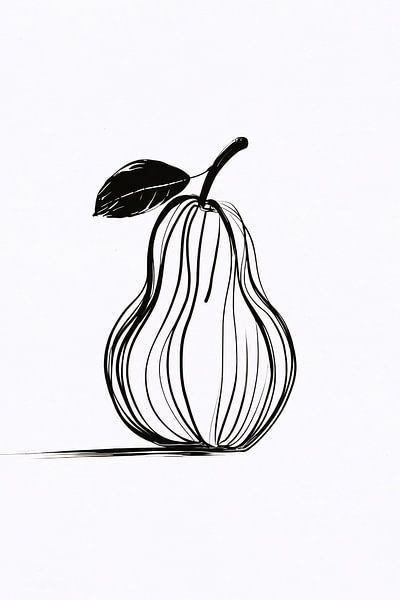 Poire et feuille en dessin linéaire minimaliste par Art & Soul Creations