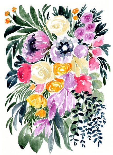Urja loser Blumenstrauß in Aquarellfarben von Rosana Laiz Blursbyai
