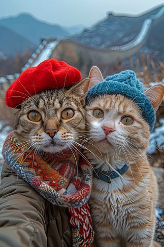 Katten selfie bij de Grote Muur - grappige katten