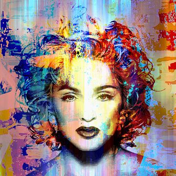 Madonna Vogue Abstrakt Porträt Blau Rot Orange von Art By Dominic