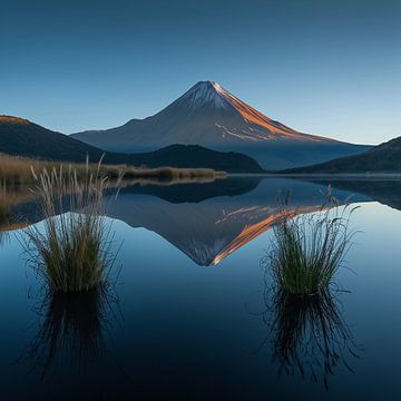 Reflectie in het bergmeer van fernlichtsicht