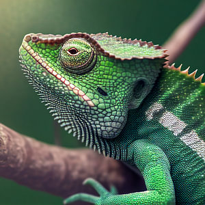 grüner Leguan auf einem Ast, Illustration 01