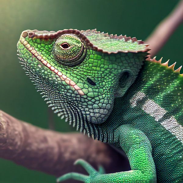 green iguana on a branch, illustration 01 by Animaflora PicsStock