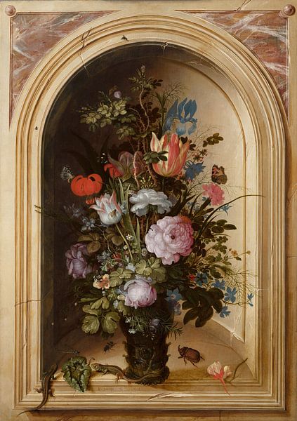 Vase with flowers in a stone niche, Roelant Saver by Masterful Masters