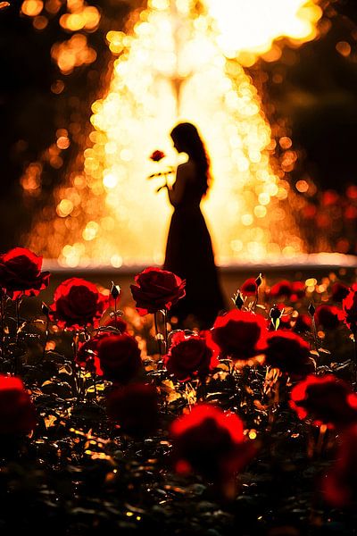 Woman among red roses by Art & Soul Creations