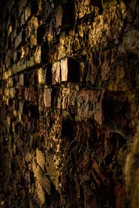 Textuur van Tijd - Oude Bakstenen Muur in Detail van Femke Ketelaar