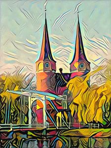 Schilderij Oostpoort Delft in stijl Picasso van Slimme Kunst.nl