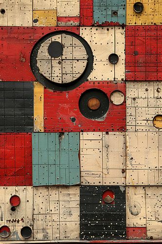 Art abstrait géométrique coloré en bois