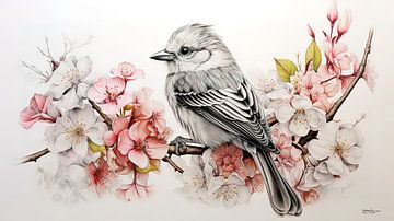 pentekening van een vogel van Gelissen Artworks