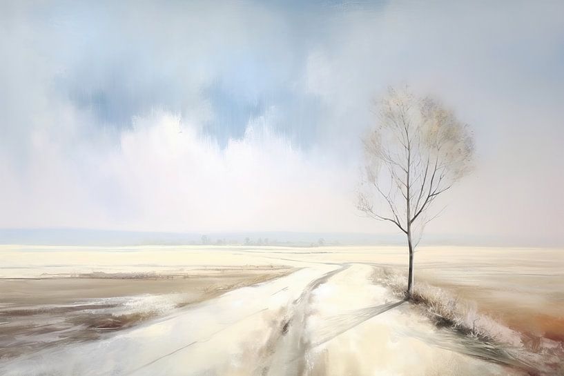 Beige Malerei Serene Horizonte | Rest der Natur von Blickfänger Gemälde