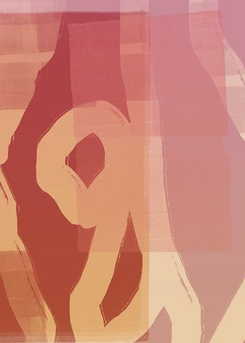 Abstracte vormen en lijnen in terra en roze.