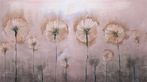 Modern en sereen schilderij - Rand met Dandelions - Japandi stijl
