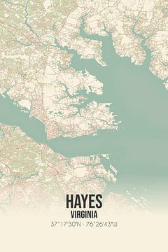Vintage landkaart van Hayes (Virginia), USA. van MijnStadsPoster