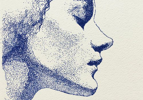 Stippling Portret Profiel Blauw