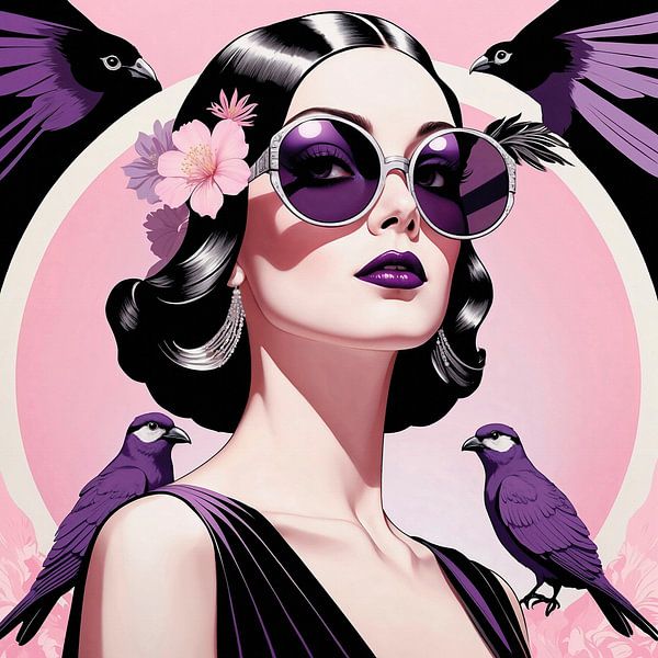 Lady Violet with birds and flowers by Liona Toussaint