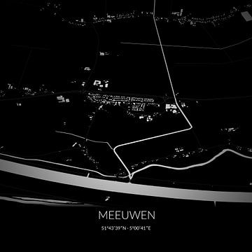 Zwart-witte landkaart van Meeuwen, Noord-Brabant. van Rezona